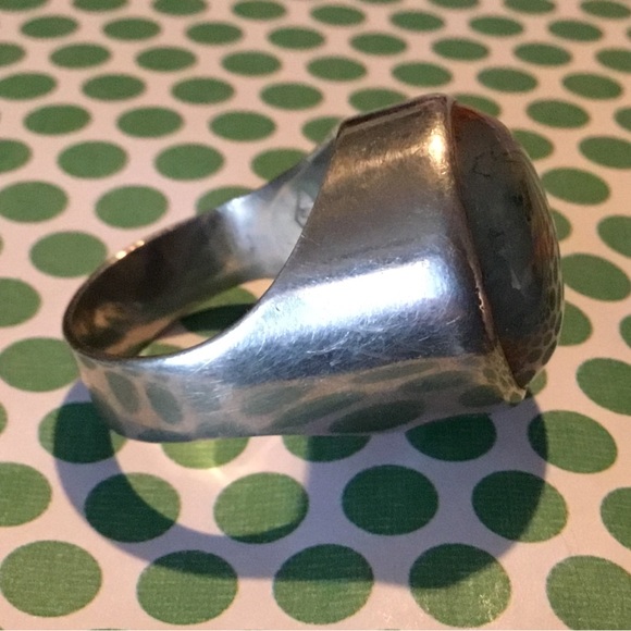 Mid Century Modern sterling silver moss agate ring - Picture 4 of 7